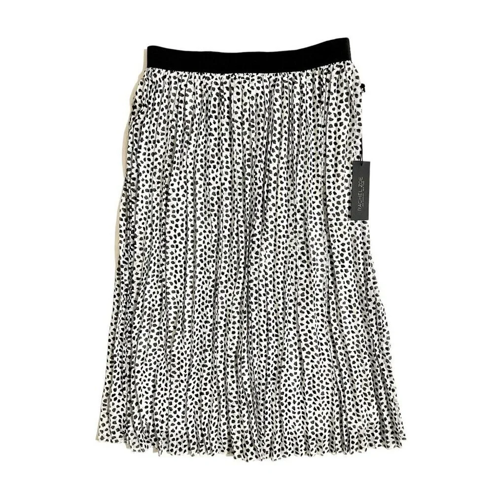 Rachel Zoe Black And White Splatter Print Midi Chiffon Skirt SZ L NWT - Picture 2 of 9
